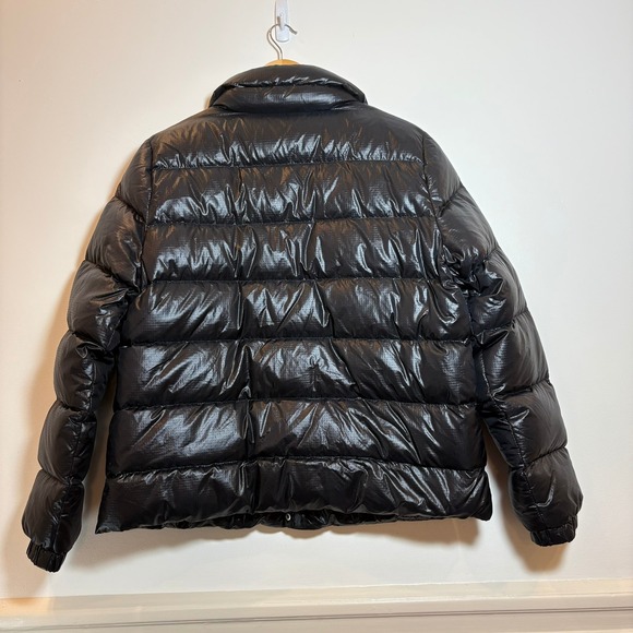 J.Crew Black Shiny Puffer Jacket Quilted Collar Snap Button Closure XL - Picture 2 of 16